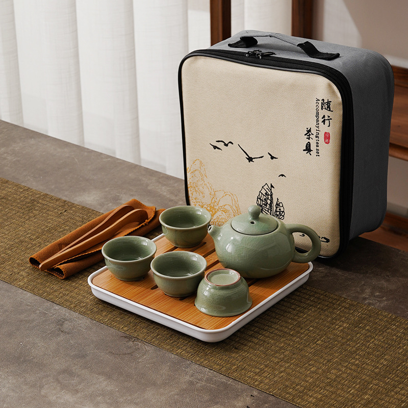 Travel Tea Set Wholesale Kung Fu Outdoor Ceramic Teapot Tea Cup Complete Set Printed Logo Business Gift Present for Client