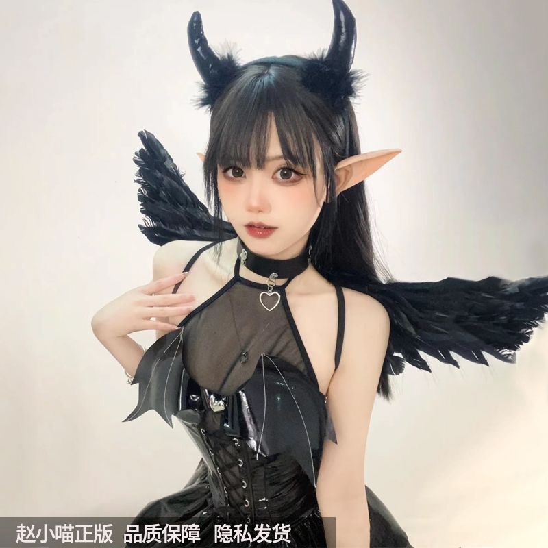 正版小恶魔cos皮裙辣妹黑色显瘦可爱套装主播爆款二次元演出服