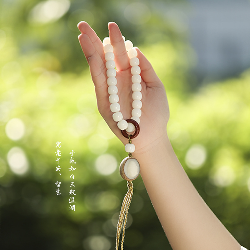 White Jade Bodhi Barrel Beads Beads Diy Antique Hand Handle Crafts Hand Toy Bracelet with Leather Bodhi Buddha Statue Plain Fragrance