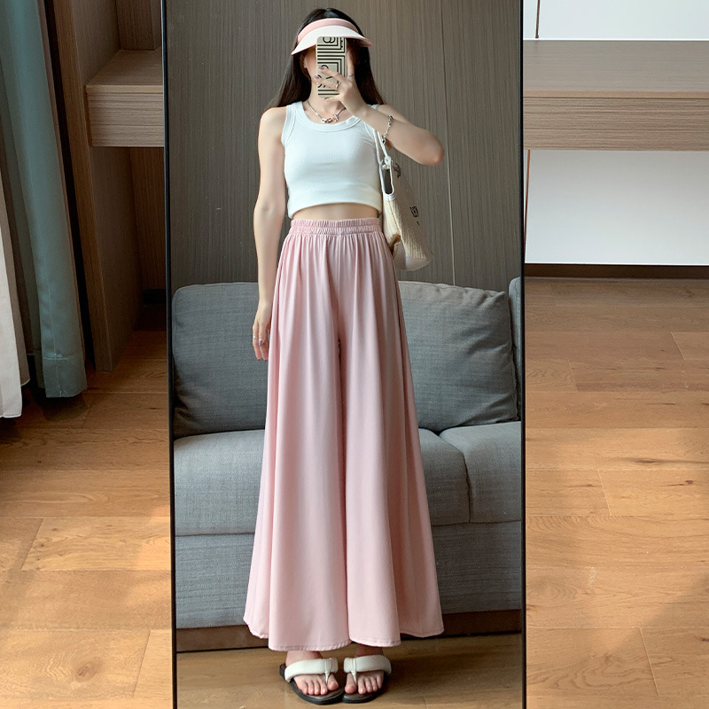 Acetate Ice Pants Skirt for Women 2023 Summer New Ice Silk Wide-Leg Pants-Child Lazy Skirt Trousers Mop Pants