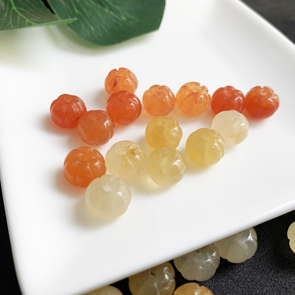 天然10mm金丝玉 石扁南瓜珠手工雕刻创意 diy饰品配件厂家直销