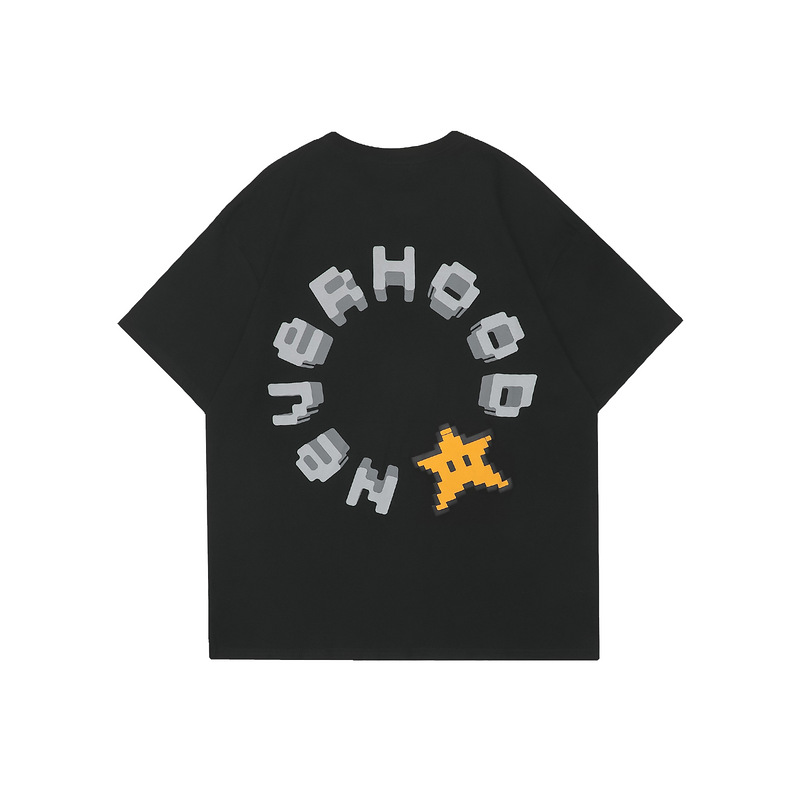 2022新款neverhood圆领男式星星字母印花t恤男宽松型学生情侣短袖