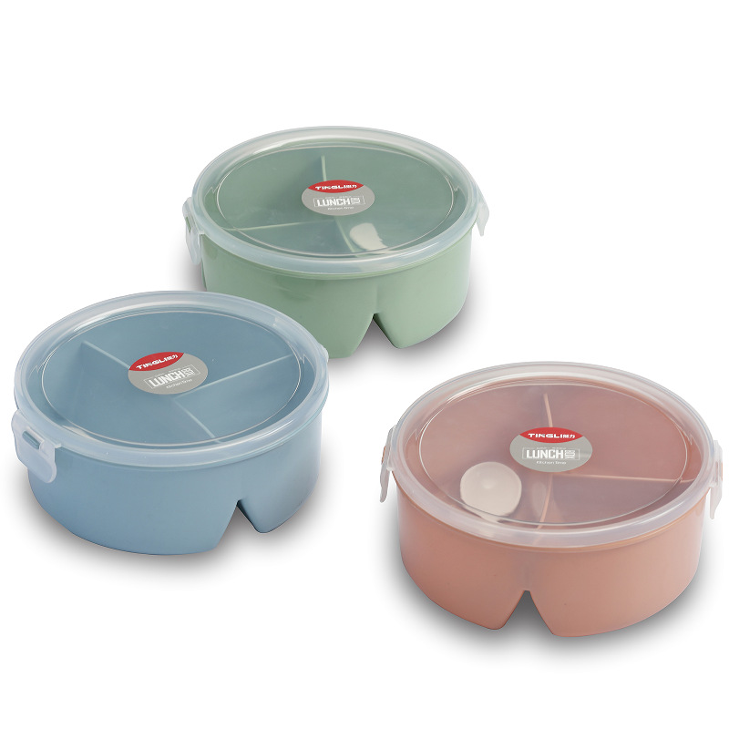 round Divided Lunch Box Modern Simple Student Portable Compartment Lunch Box for Work Available Microwave Oven Tableware