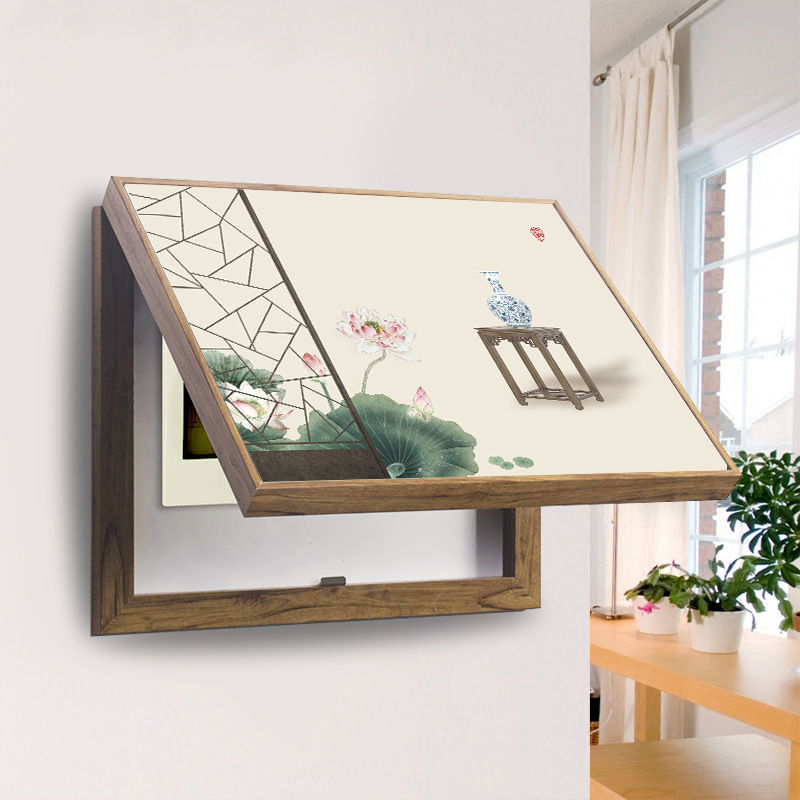 新中式电表箱装饰画免打孔配电箱超薄款翻盖禅意电闸开关盒子挂画