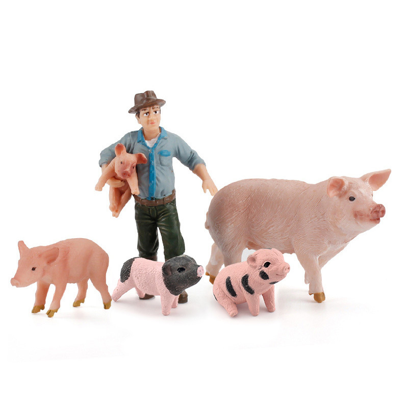 儿童仿真农场家禽摆件加猪模型公猪母猪抱猪工人创意养猪手办玩具