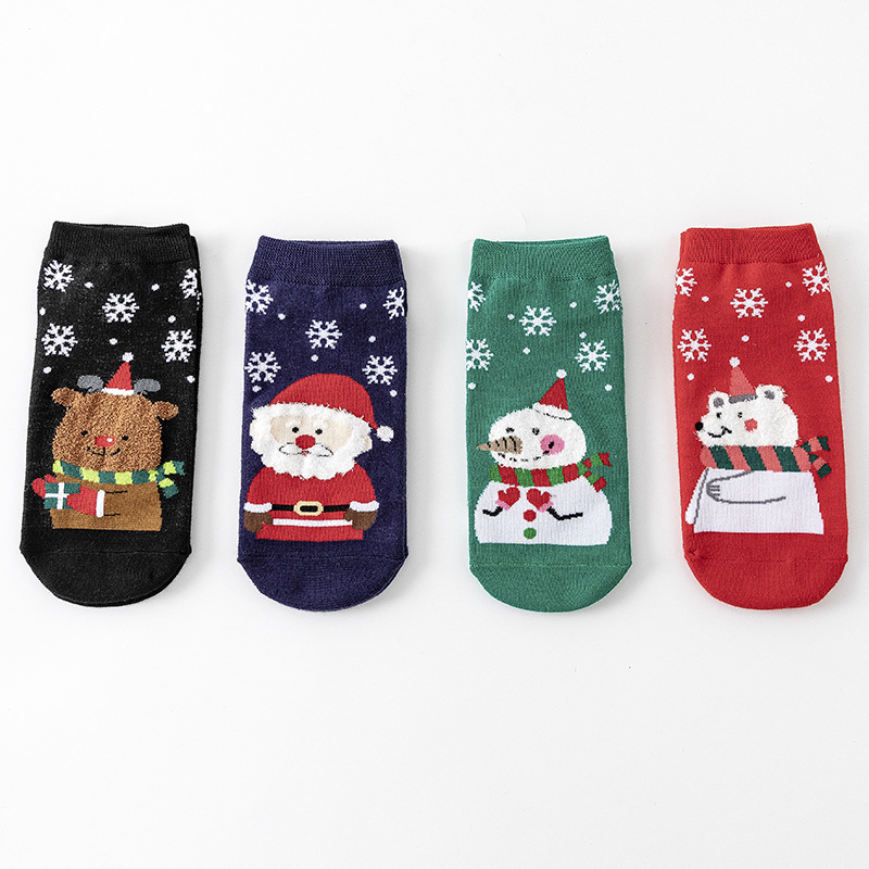 亚马逊欧美圣诞节袜子女秋冬棉袜新年可爱圣诞袜雪花圣诞老人短袜