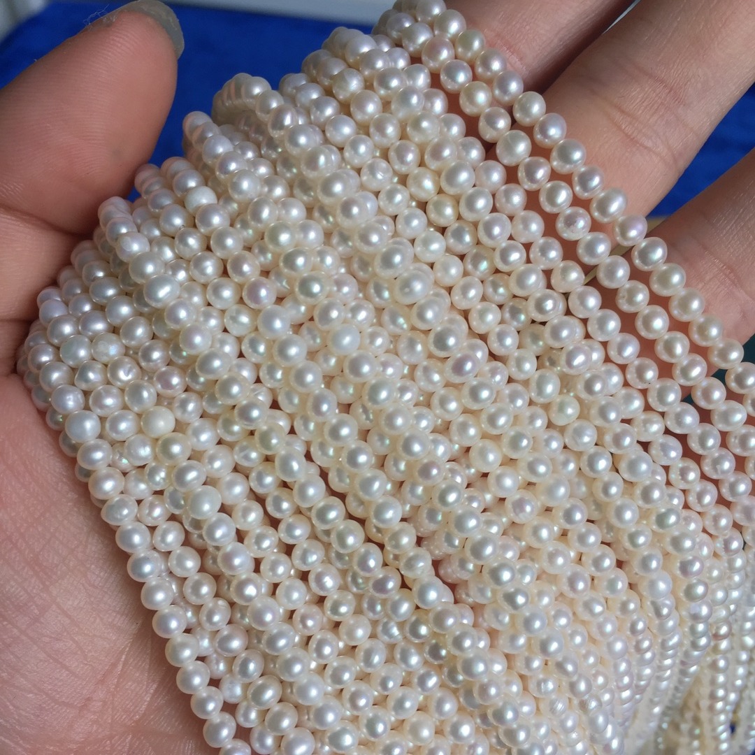 3-4mm近圆细微暇淡水天然小珍珠半成品批发baby散珠串珠项链配件