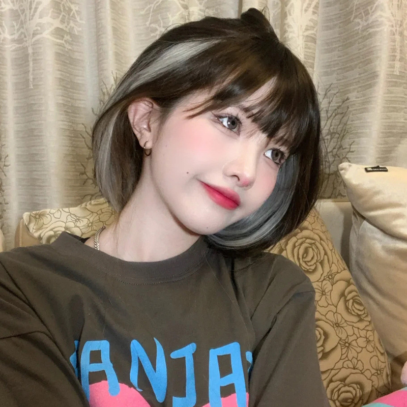 假发女短发lisa同款挂耳染漫画刘海自然全头套式时尚波波头锁骨发