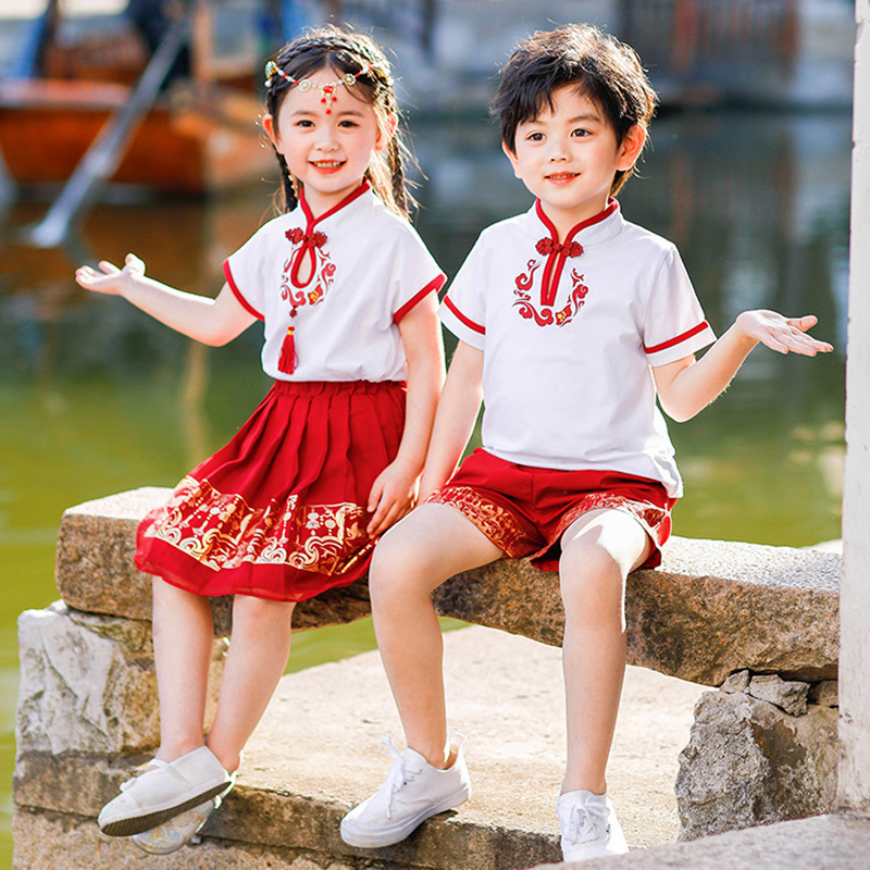 班服小学生夏季中国风国学校服幼儿园园服夏装汉服儿童六一表演服