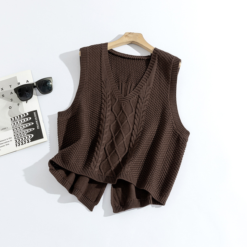 针织马甲背心女士衬衫叠穿v领短款春秋毛线坎肩冬款外穿无袖直销