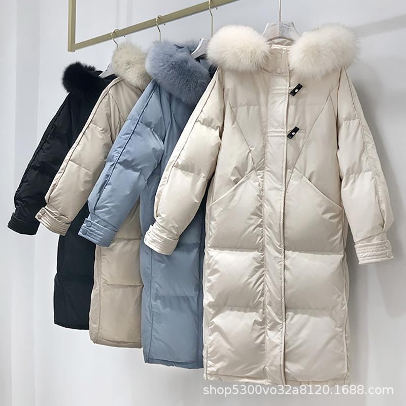 2024 New down Jacket Women's Mid-Length below the Knee Korean Style Loose Thick White Duck down Winter Clothing Coat Supply Wholesale