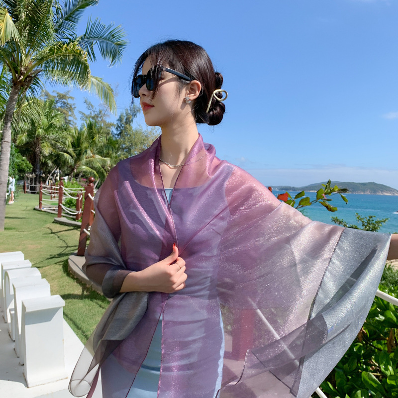 Seaside Vacation Elegant Transition Color All-Match Spring and Summer Fashion ~ Thin Scarf Sunscreen Scarf Yunnan Hainan Travel