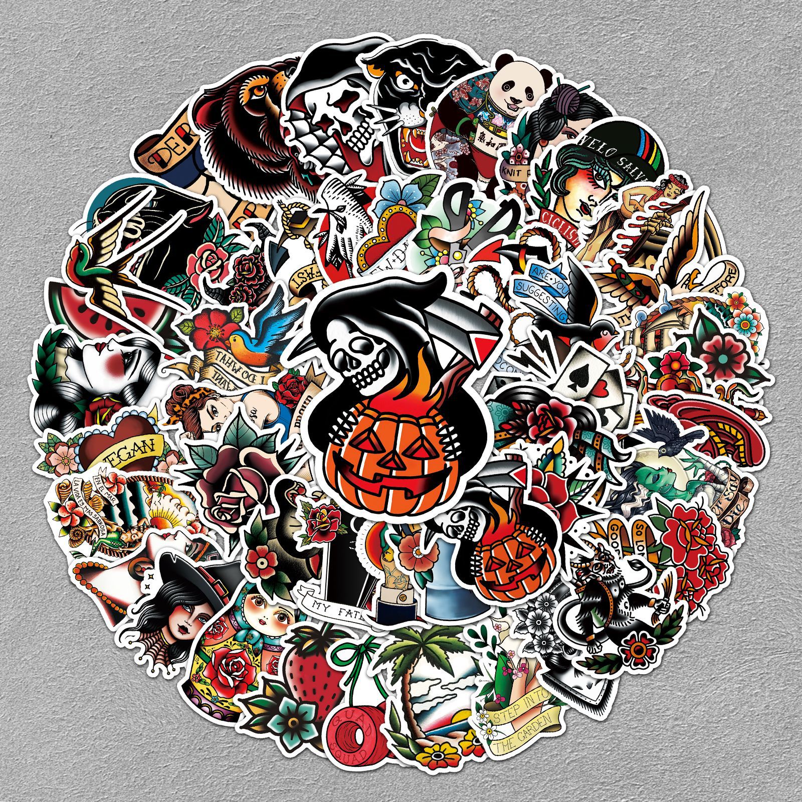 50张创意纹身图案贴纸潮流个性手账本笔记本水杯行李箱装饰防水