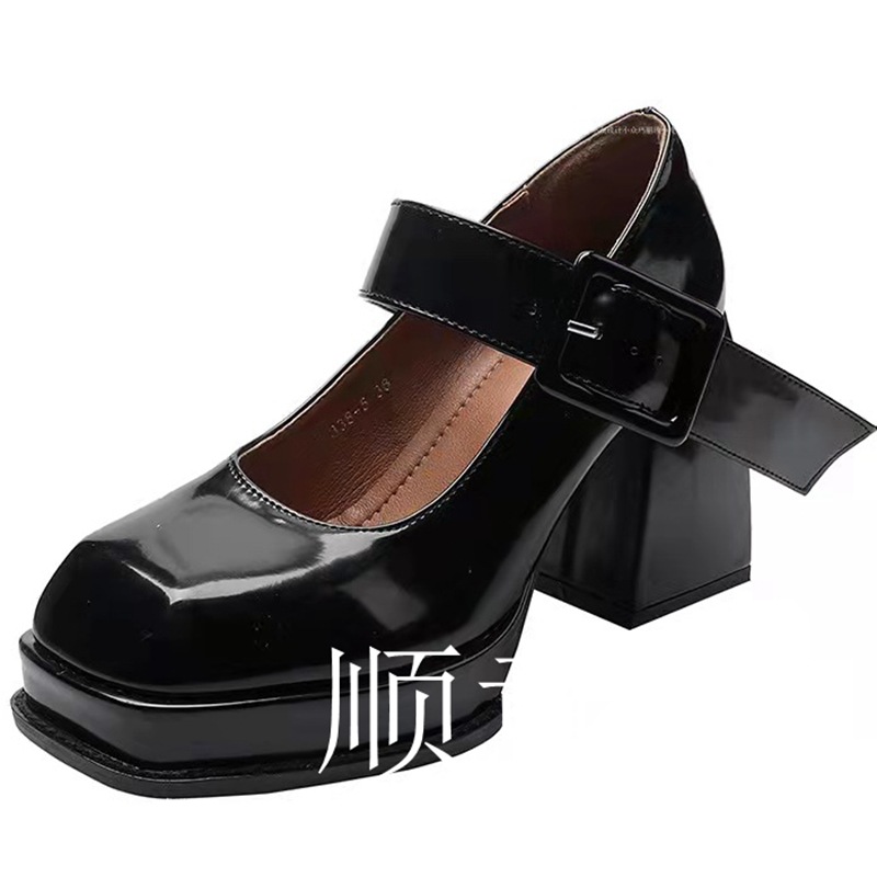 定制百搭潮流时尚玛丽珍高跟鞋女单鞋方头粗跟复古英伦风小皮鞋女