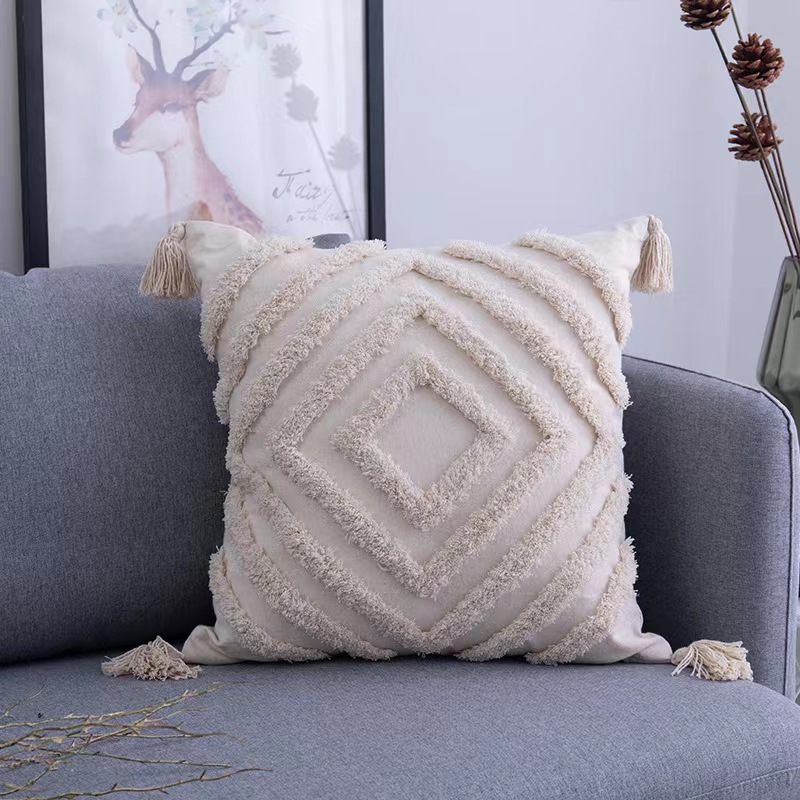 Modern Minimalist Nordic Style Tassel Pillow Home Couch Pillow Back Cushion Bohemian Tufted Pillow