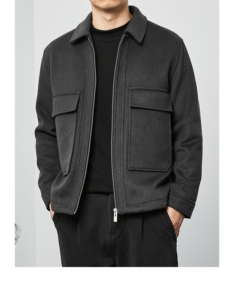 墨麦客男装2021秋冬新款纯色男士毛呢夹克短款绵羊毛外套男80095