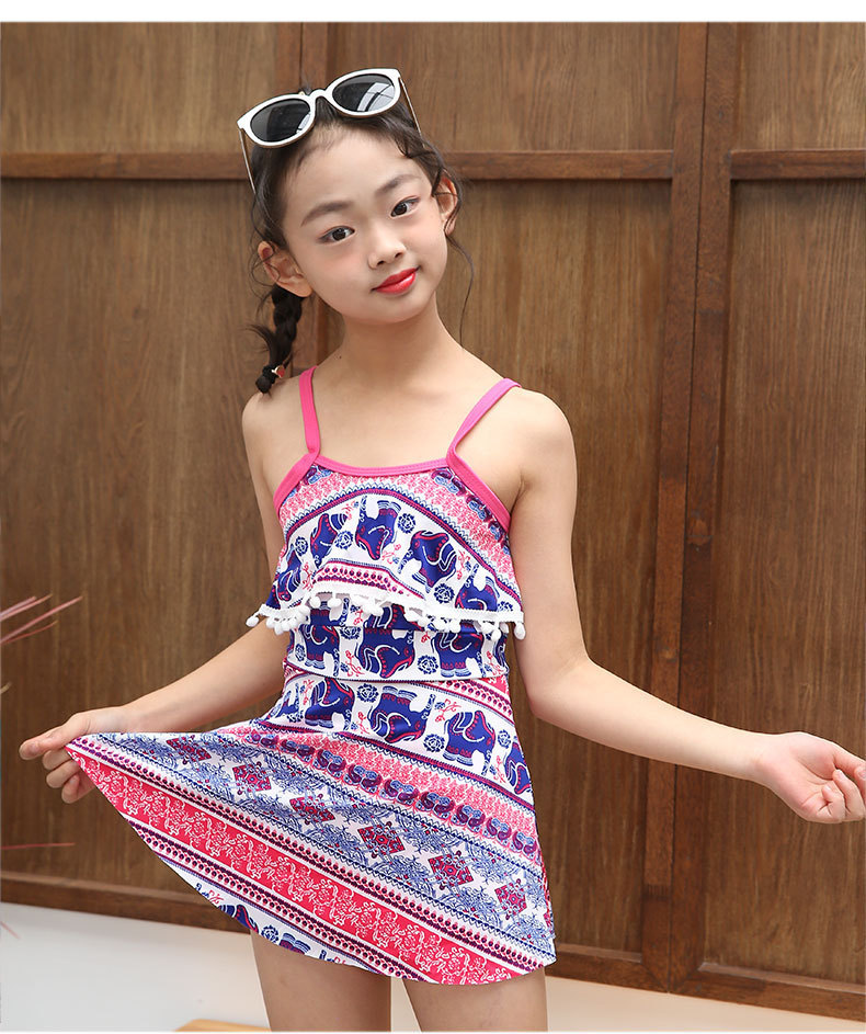 可爱印花儿童泳衣女分体学生小清新中小童女孩裙式游泳衣女童泳装