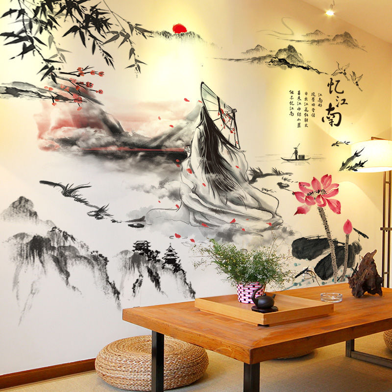 中国风古风3d立体墙贴画贴纸卧室房间背景墙装饰品墙壁纸墙纸自粘