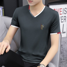 2024新款夏季短袖t恤男v领韩版潮流修身个性时尚打底衫半袖上衣潮