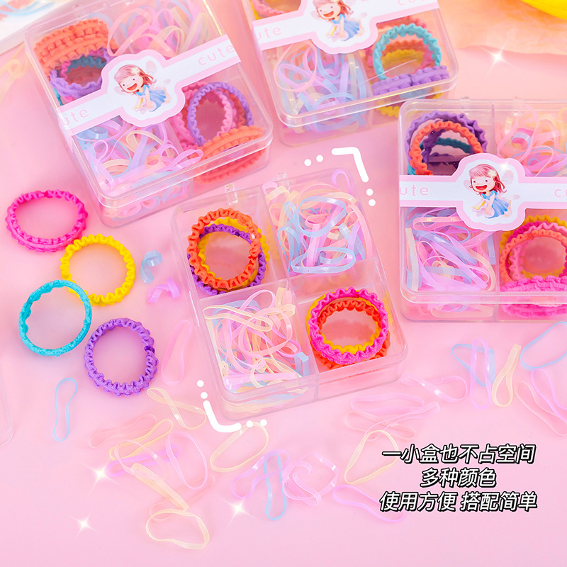 Children's Small Size Rubber Bands Set Hair Friendly String Girls' High Elasticity Hair Ring Hair Rope Candy Color Boxed Hair Accessories