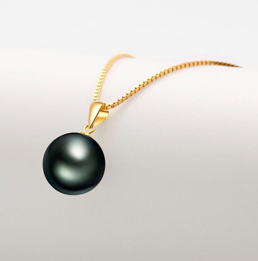 ainuoshi 正圆大溪地黑珍珠吊坠送妈妈女友g18k金海水珍珠项链女
