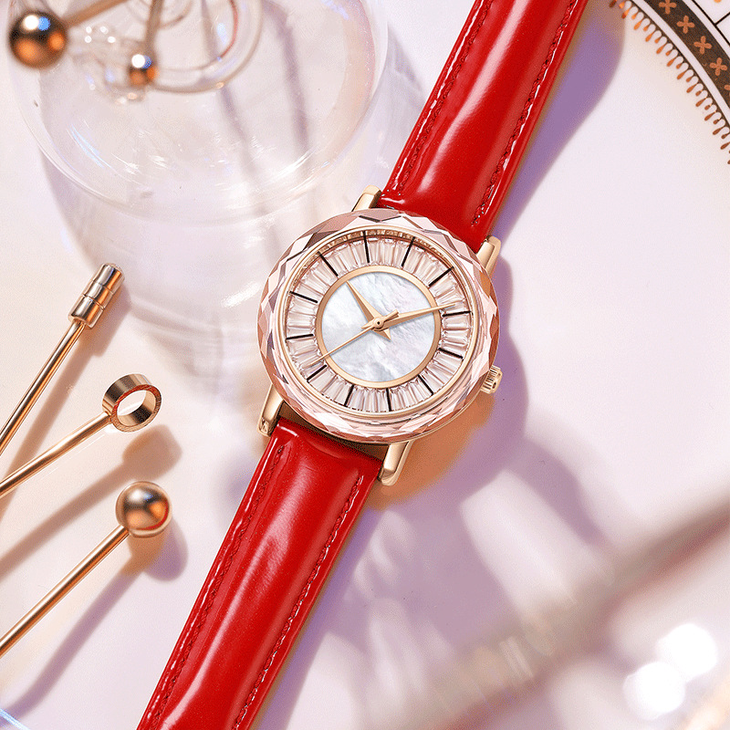 mishali/米莉莎手表女士满天星水晶钻镶钻时尚直播爆款真皮带女表