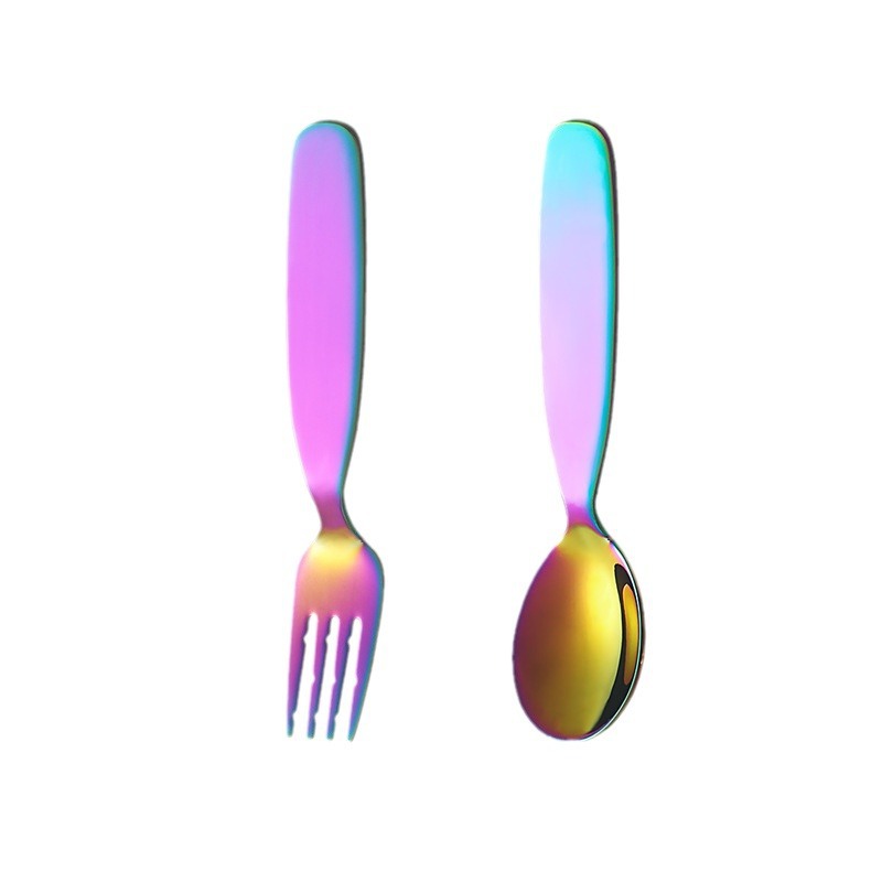 Factory Direct 304 Stainless Steel Children's Spoon Fork Set Baby Eating Spoon Coffee Dessert Spoon Fruit Fork