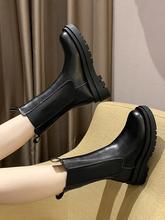 马丁靴女2023秋季新款英伦风中筒靴厚底小个子增高靴短靴女款靴子