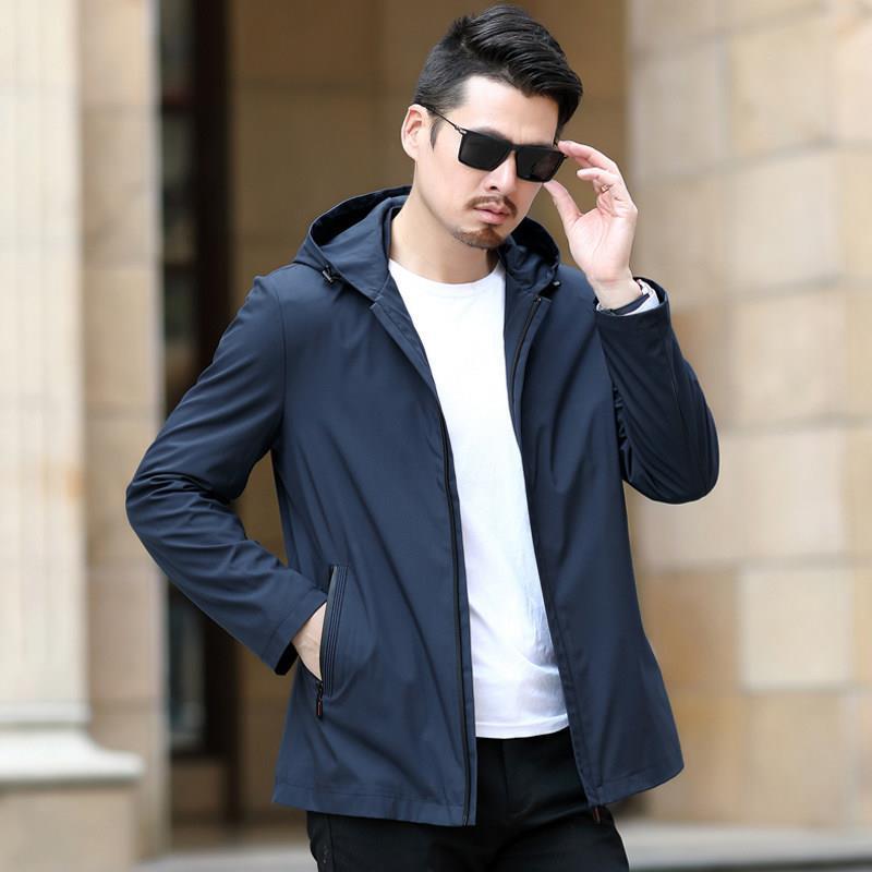 男士秋装外套爸爸春秋季薄款中年休闲连帽夹克40岁50中老年人男装