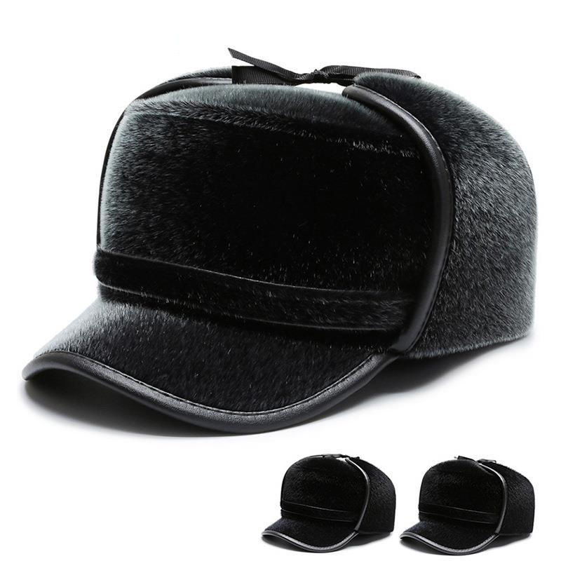 High-End Middle-Aged and Elderly Men's Hat Winter Men's Mink-like Earflaps Warm Ushanka Northeast Old Man Hat Dad