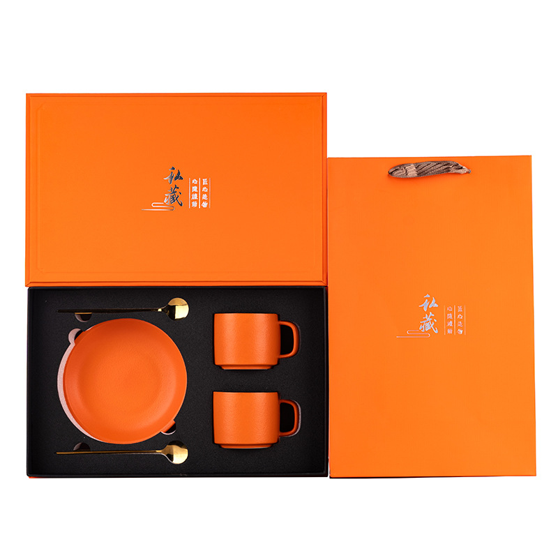 高级感爱马仕橙陶瓷杯子杯碟套装咖啡杯女士高档精致高颜值轻奢