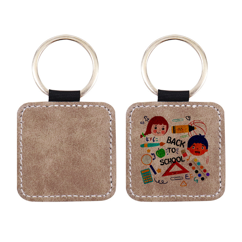 Sublimation PU Leather Thermal Transfer Square Edging Keychain Accessory DIY Source Factory Blank Wholesale