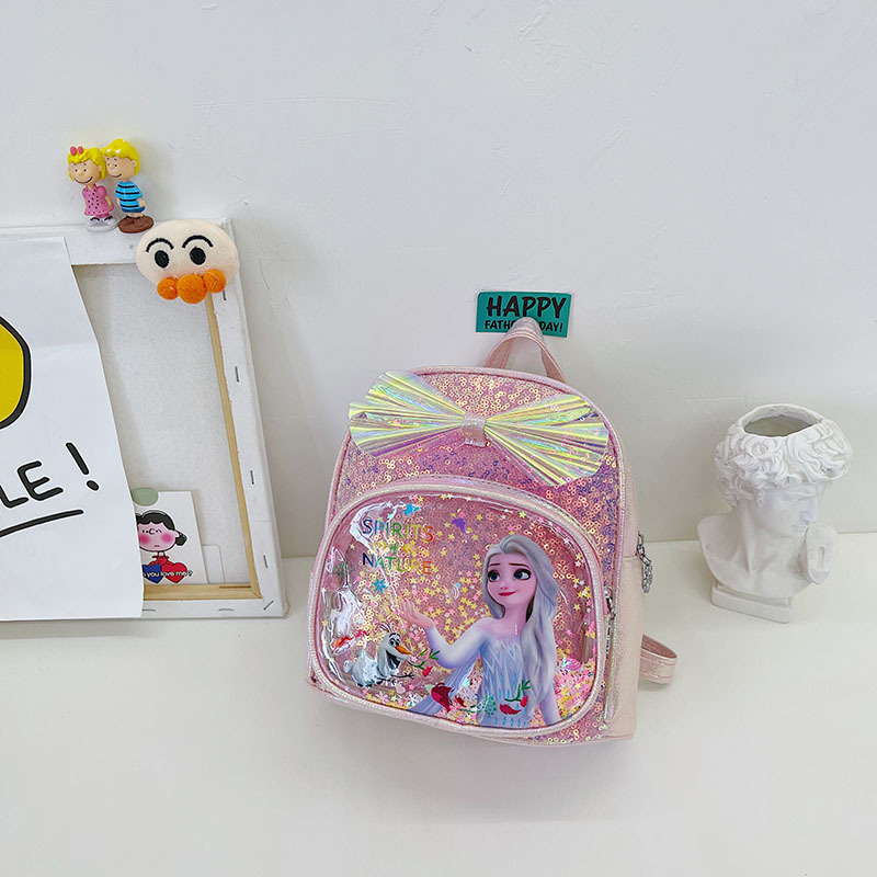 Children's Bags 2023 Spring New Sequins Bow Backpack Princess Transparent Bag Kindergarten Backpack Foreign Trade