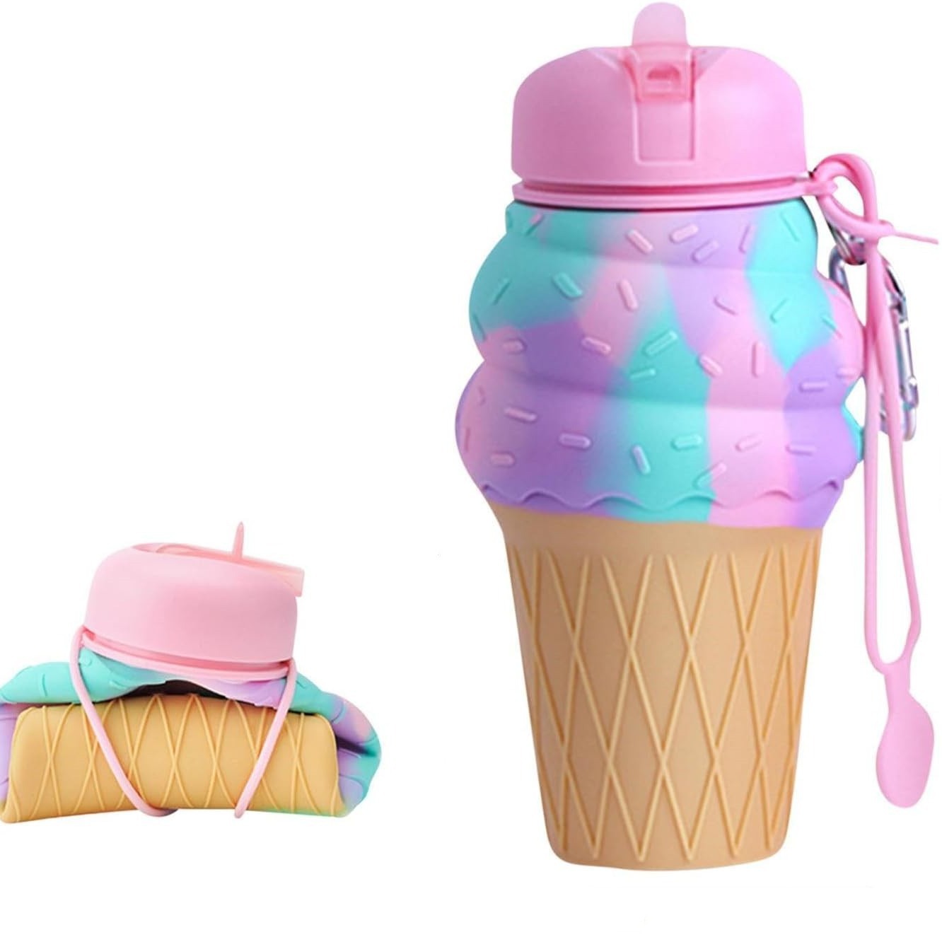 portable cat outdoor water bottle ice cream children folding cup fashion creative student sports silicone water bottle