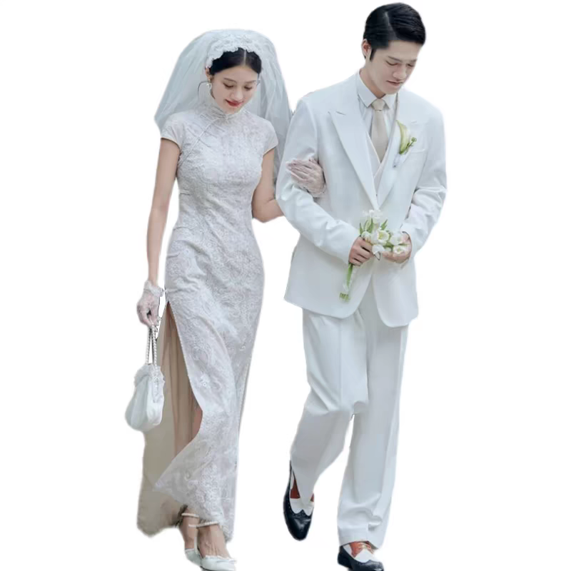 中式复古民国风轻婚纱改良旗袍裙日常可穿2024新款新娘结婚出门纱