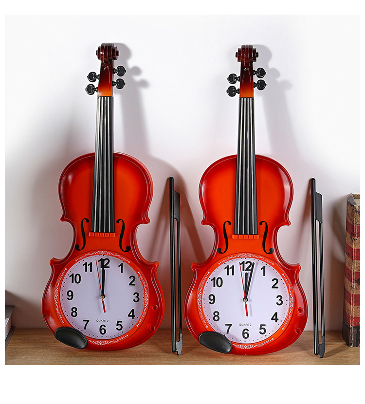 文艺古典风大号小提琴石英钟家居客厅办公室静音扫秒墙面装饰挂钟