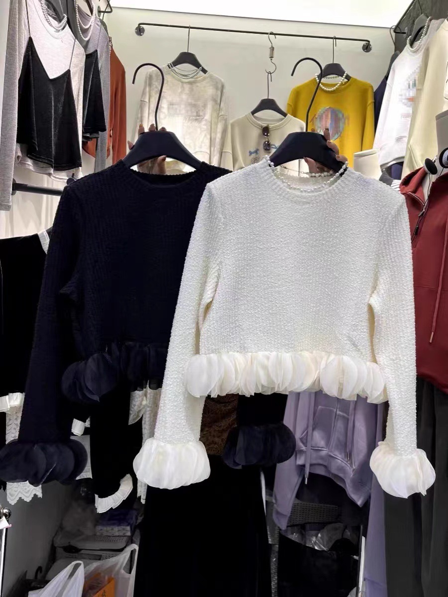 2023秋装新款长袖t恤设计感小众拼接衣小个子纯色短款体恤-阿里巴巴