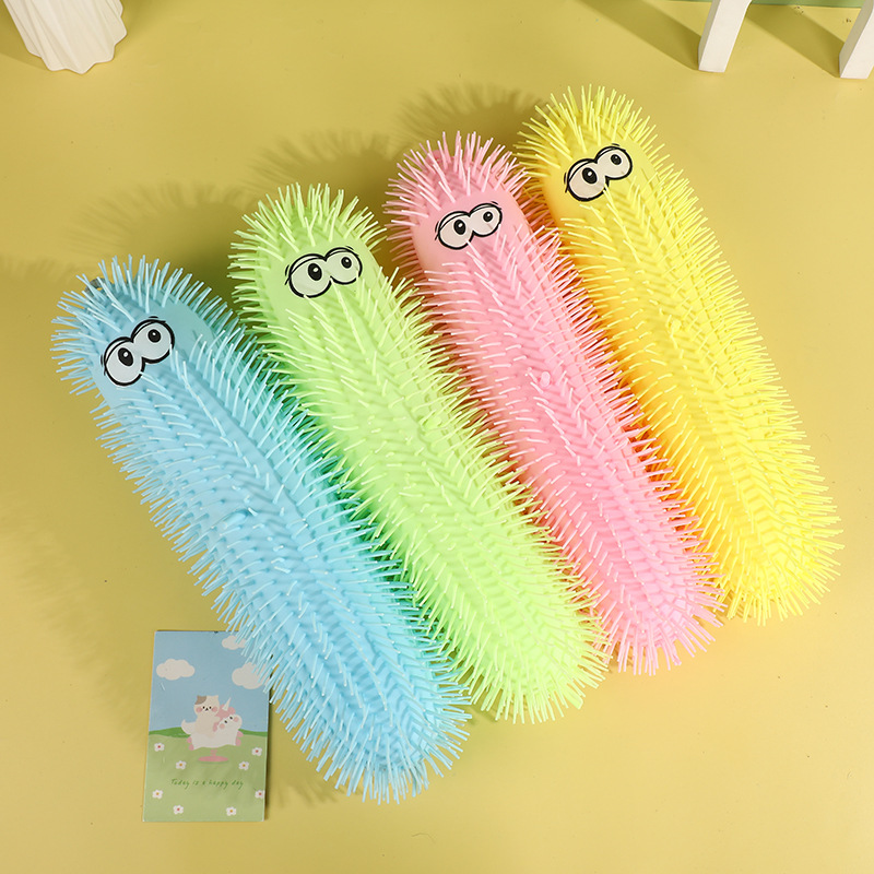 Stall Hot Sale Children's Toy Light-Emitting Strip Color Caterpillar Flash Decompression Hair Plush Toy in Stock Wholesale