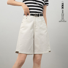 韩版宽松牛仔五分裤女2024年夏季薄款小个子白色高腰直筒短裤8117