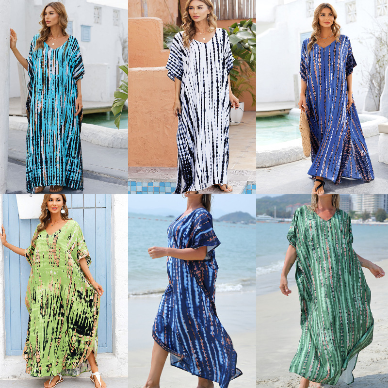 European and American Beach Cover-up Quick-Drying Blooming Loose plus Size Vacation Robe Beach Dress Bikini Sun Protection Shirt 1d02