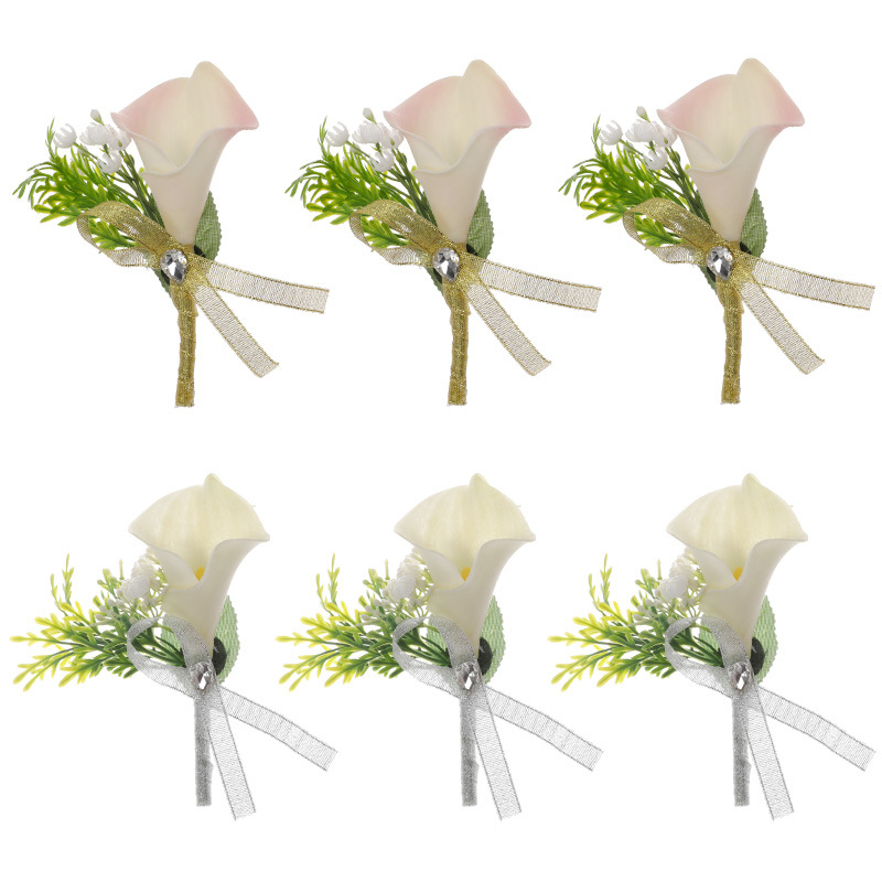 欧式金色婚礼胸花森系宴会礼服仿真马蹄莲胸针新款新娘新郎胸花