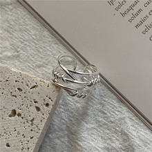 S925纯银韩版小众简约个性多层编织戒指时髦感韩系白银色指环批发
