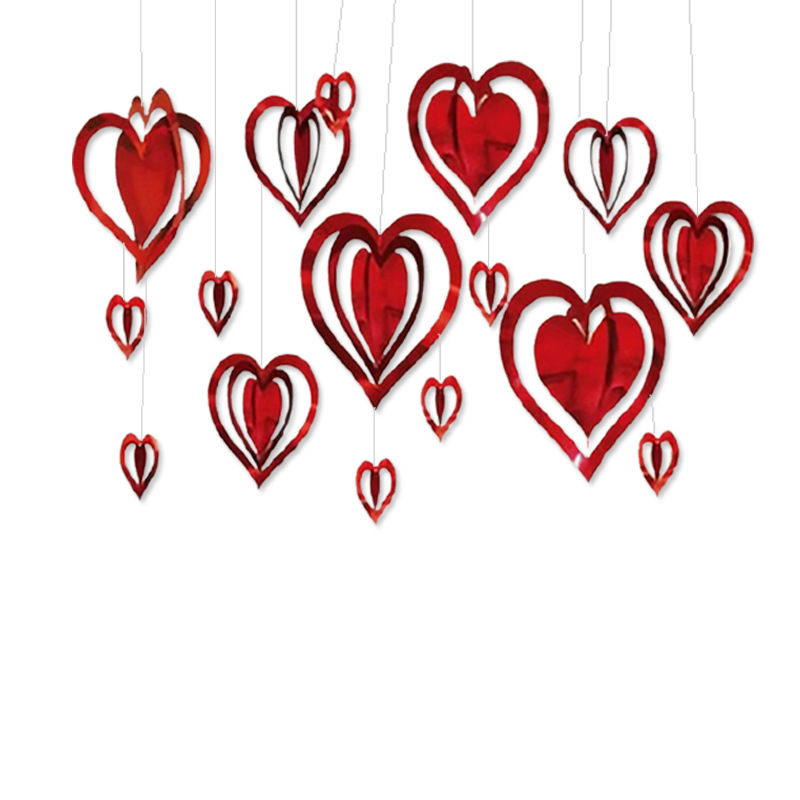 情人节立体心形吊牌螺旋挂饰婚房布置红色爱心塑料吊饰婚礼装饰品