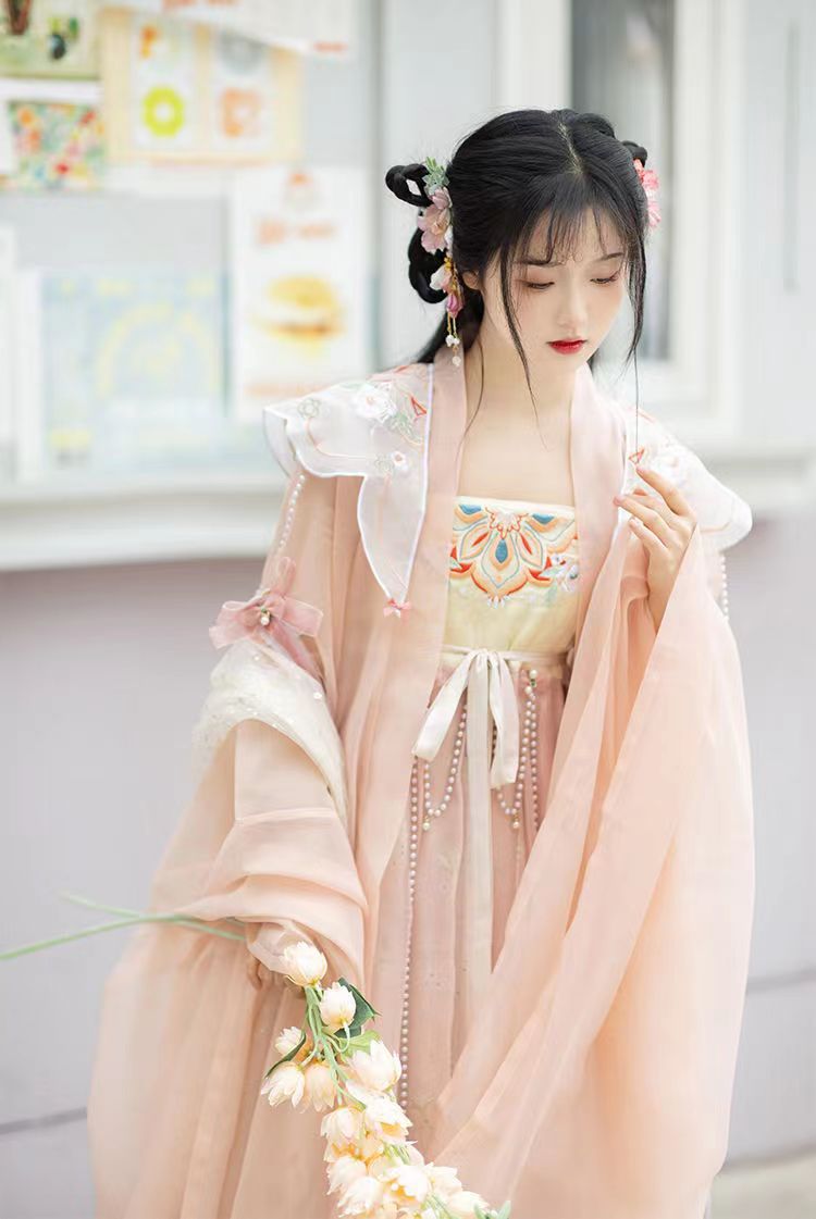 女款春秋夏季大码汉服女胖mm十里桃花仙气飘逸古风女柯子裙套装