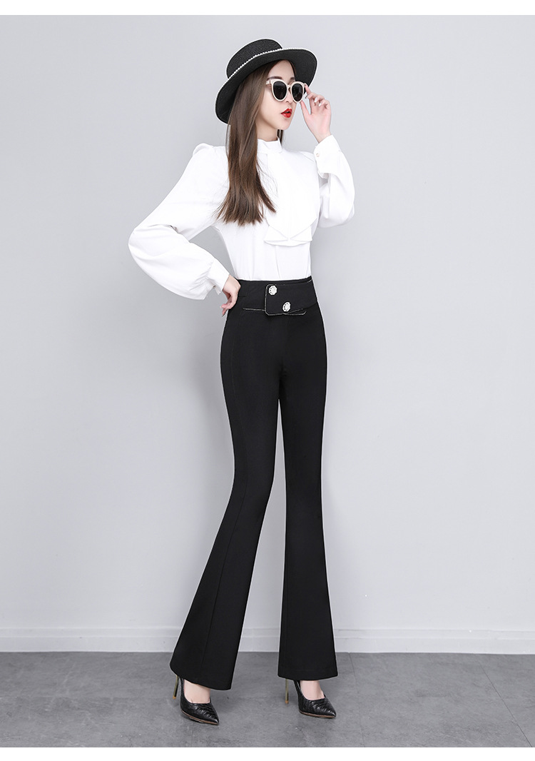 白色喇叭裤女2022春夏新款垂坠感微喇裤女高腰显瘦修身免烫喇叭裤