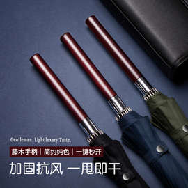 自动木长柄雨伞男士大号商务复古加厚结实抗风暴雨家用高档双人伞