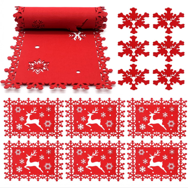 Christmas Coaster Placemat Felt Christmas Desktop Decoration Desktop Snowflake Reindeer Christmas Tree Placemat