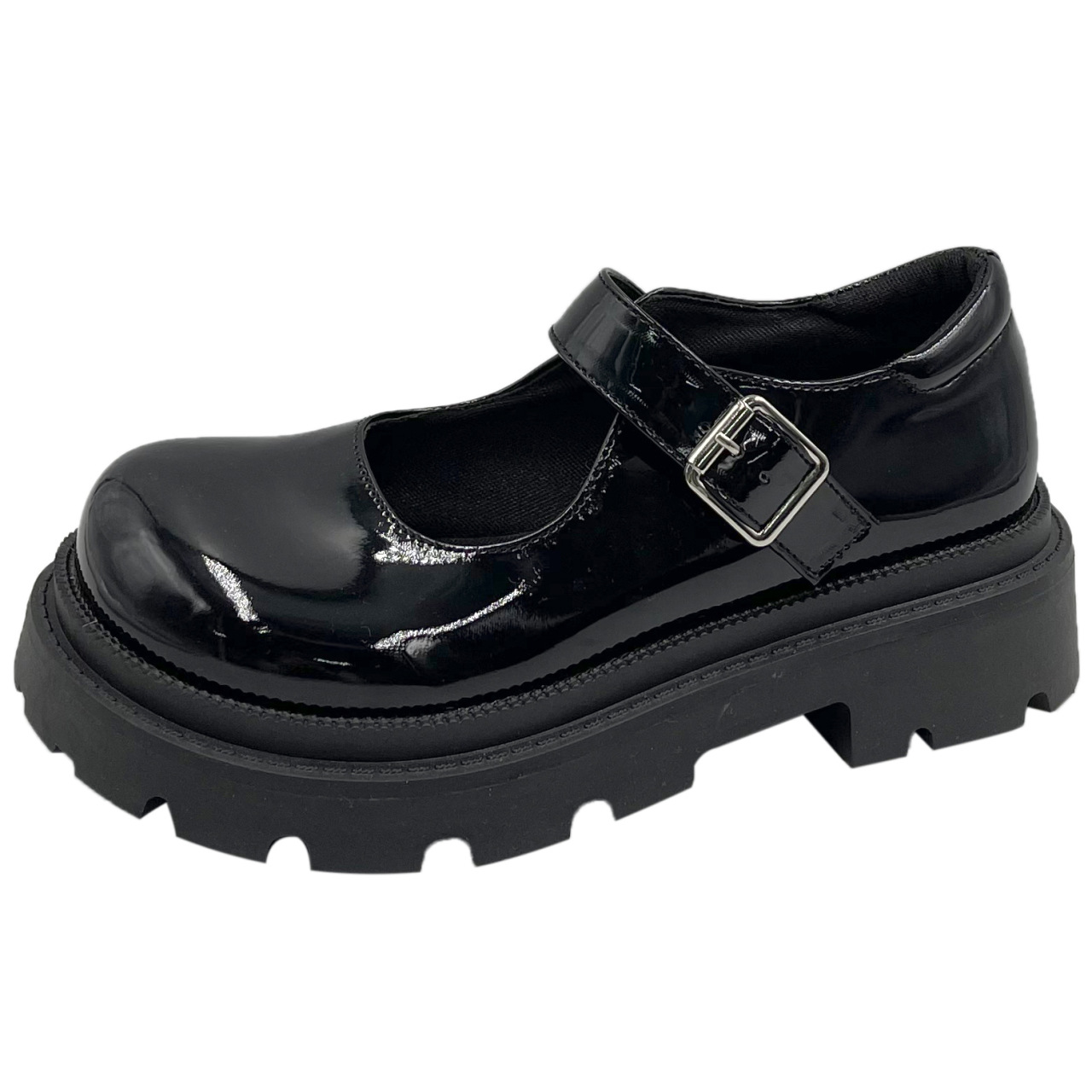 黑色小皮鞋单鞋女鞋学生鞋日系黑色jk制服鞋子女厚底增高一字扣带