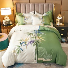 新中式全棉大版花四件套活性斜纹纯棉床单被套复古风床上用品批发