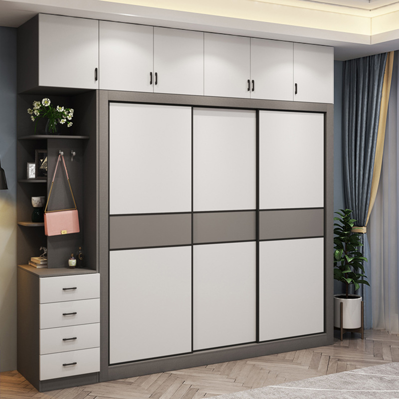 推拉门衣柜简约现代小户型柜子轻奢衣橱两三门整体大衣柜家用卧室